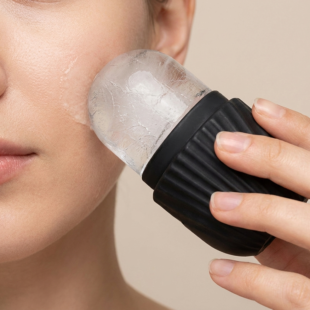 Facial Ice Roller being used on cheek